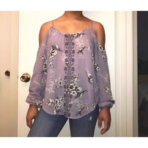 Cold-Shoulder Floral Printed Top